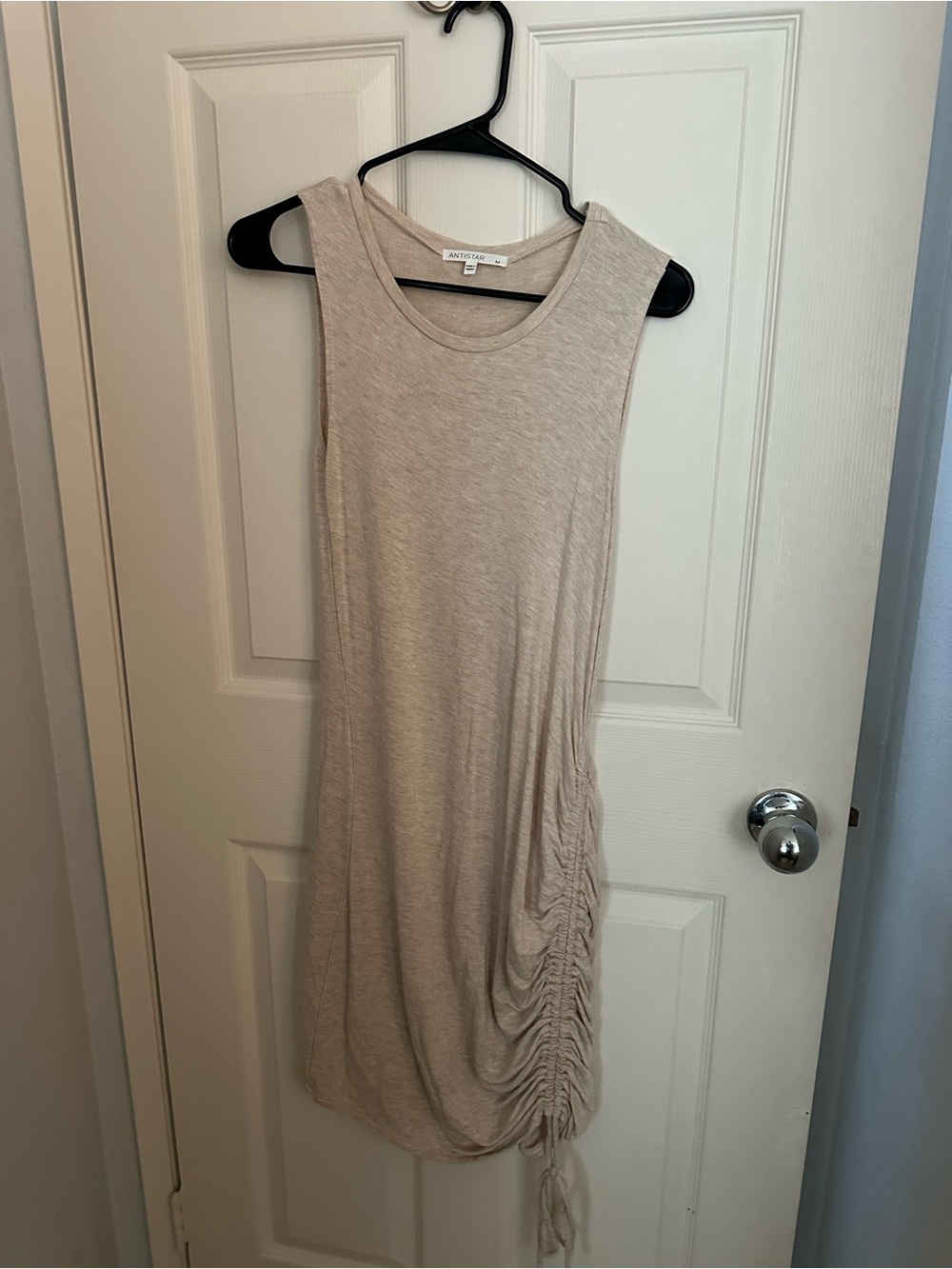 Sleeveless Ruched Side Midi Dress - Light Beige